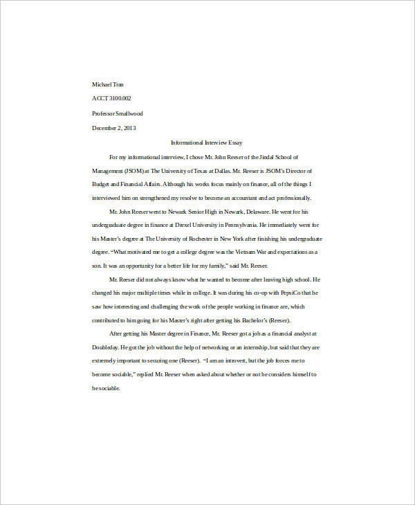 Introduction Essay for Interview